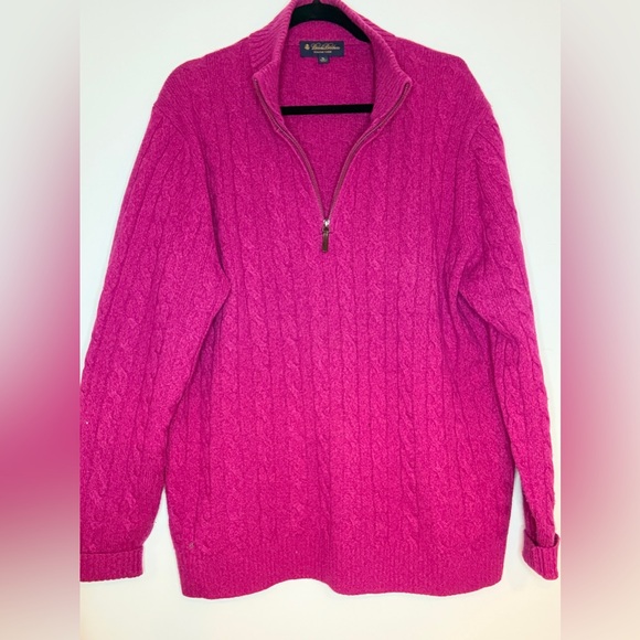 Brooks Brothers Sweaters - Brooks Brothers Italian Yarn Pink Cable Knit Half-Zip Sweater Size XL